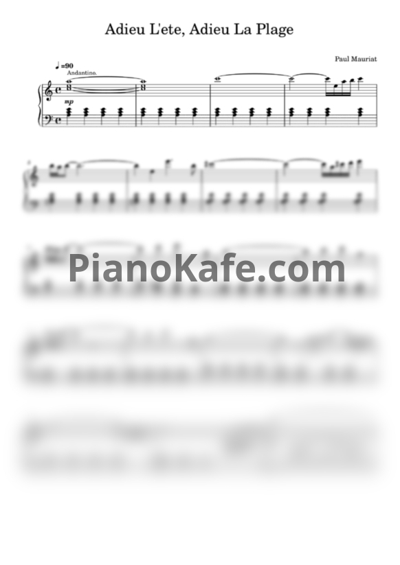 Ноты Paul Mauriat - Adieu L'ete, Adieu La Plage - PianoKafe.com