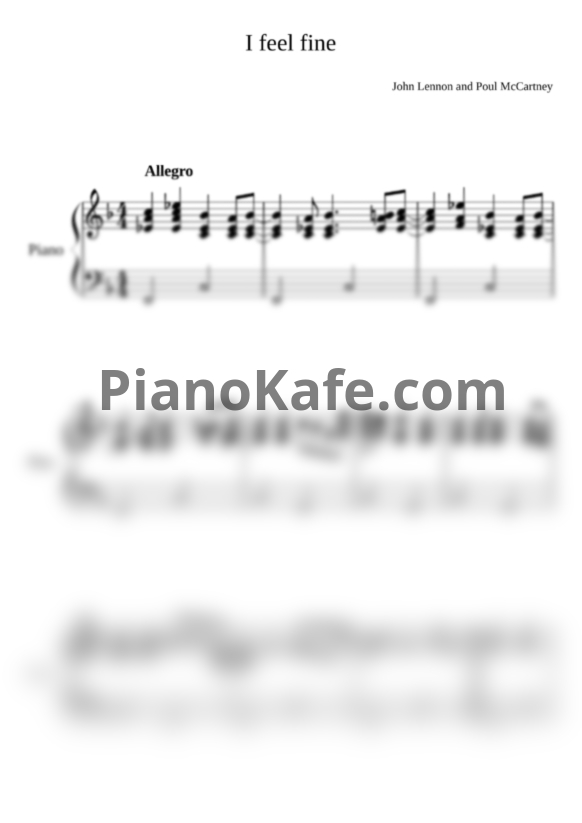 Ноты The Beatles - I'l feel fine - PianoKafe.com