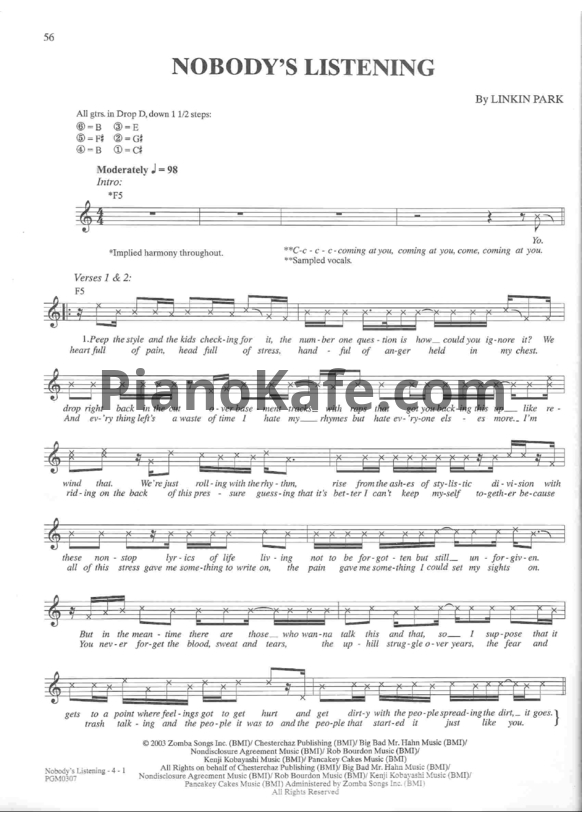 Ноты Linkin Park - Nobody's listening - PianoKafe.com