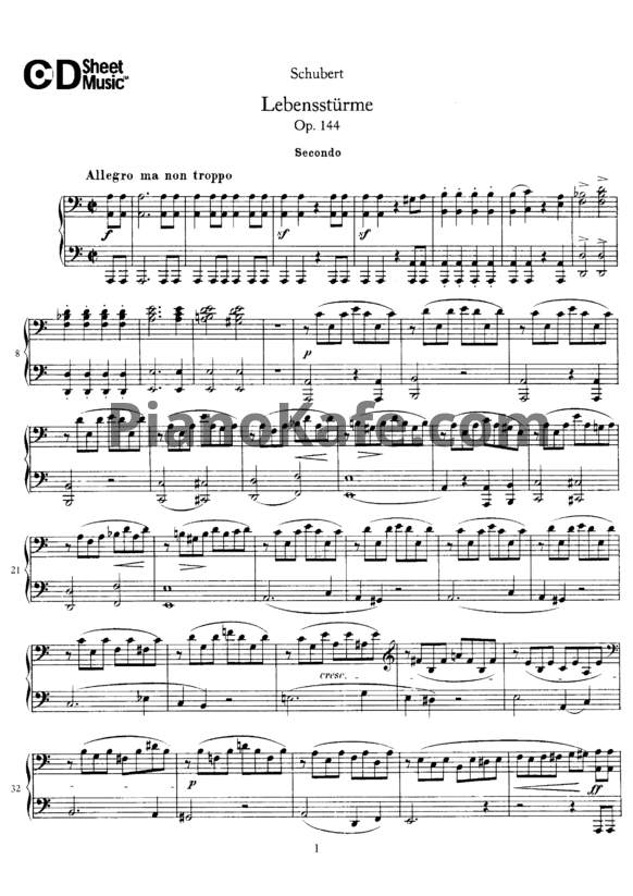 Ноты Франц Шуберт - Lebensstürme (Op. 144) для фортепиано в 4 руки - PianoKafe.com