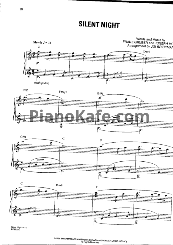 Ноты Franz Gruber and Joseph Mohr - Silent night (Arr. by Jim Brickman) - PianoKafe.com