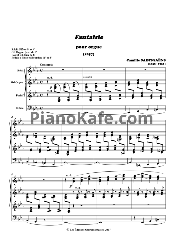 Ноты Камиль Сен-Санс - Фантазия №1 для органа ми-бемоль мажор - PianoKafe.com