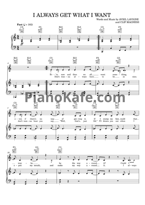 Ноты Avril Lavigne - I always get what I want - PianoKafe.com