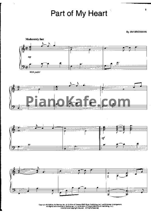 Ноты Jim Brickman - Part of my heart - PianoKafe.com