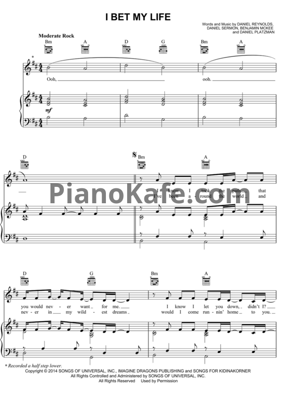 Ноты Imagine Dragons - I bet my life (Версия 2) - PianoKafe.com