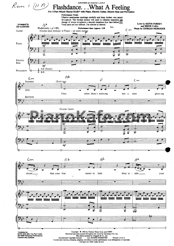 Ноты Irene Cara - Flashdance (what a feeling) - PianoKafe.com