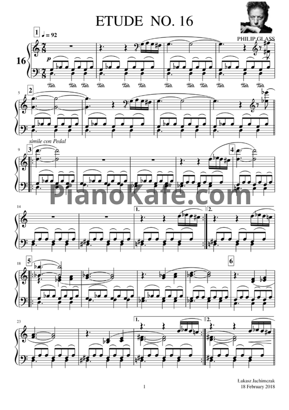 Ноты Philip Glass - Etude №16 - PianoKafe.com