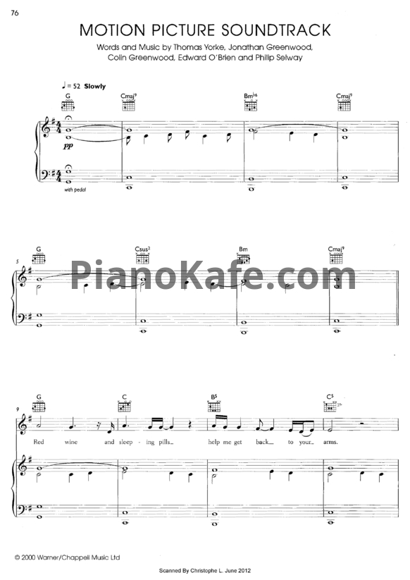 Ноты Radiohead - Motion picture soundtrack - PianoKafe.com