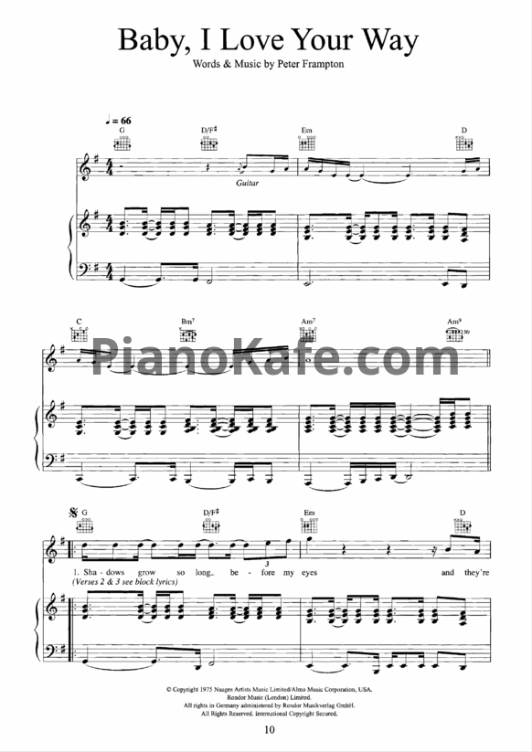 Ноты Peter Frampton - Baby, I love your way (Версия 2) - PianoKafe.com