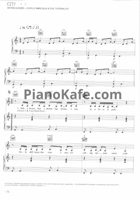 Ноты Natalie Imbruglia - City - PianoKafe.com