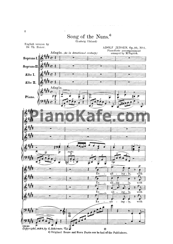 Ноты А. Йенсен - ﻿Song of the nuns (Op. 10, №1) - PianoKafe.com