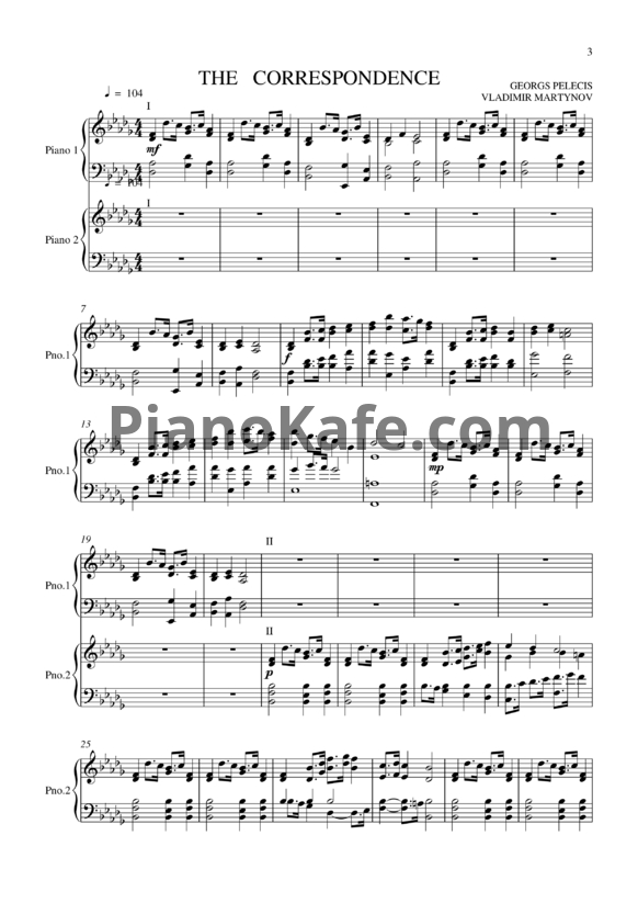 Ноты Georgs Pelecis, Vladimir Martynov - Correspondence (for two pianos) - PianoKafe.com