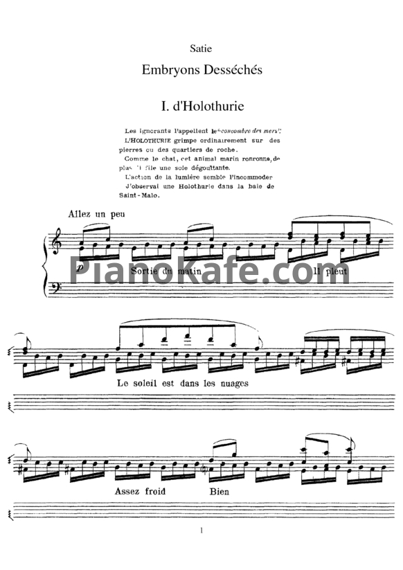 Ноты Erik Satie - Embryons desseches - PianoKafe.com