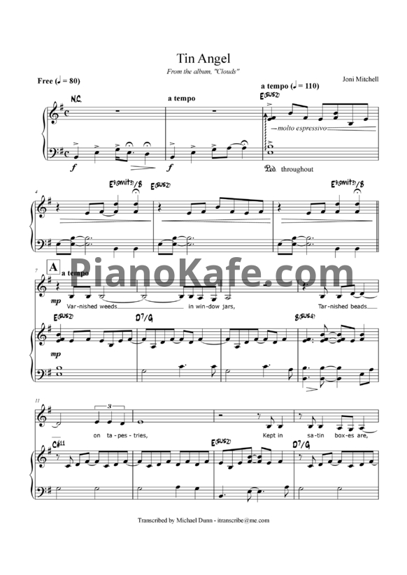Ноты Joni Mitchell - Tin angel - PianoKafe.com
