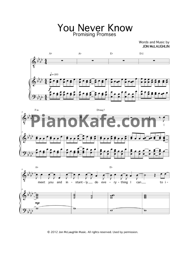 Ноты Jon McLaughlin - You never know - PianoKafe.com