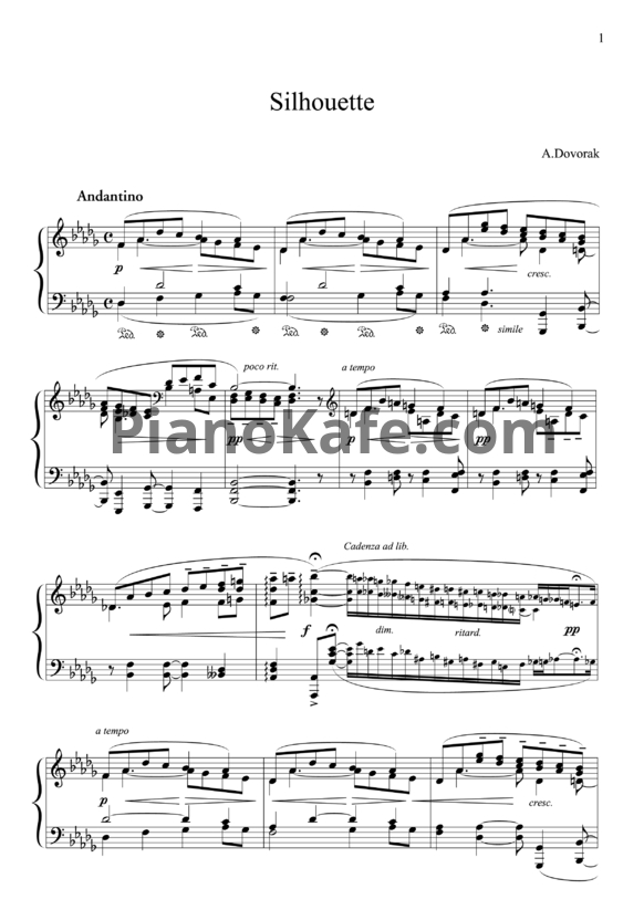 Ноты А. Дворжак - Silhouette - PianoKafe.com