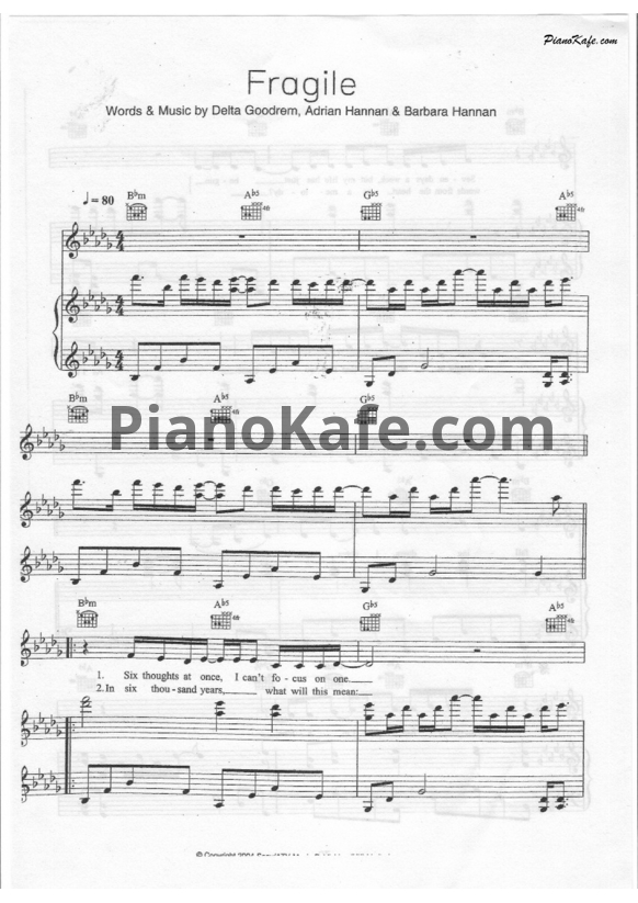 Ноты Delta Goodrem - Fragile - PianoKafe.com