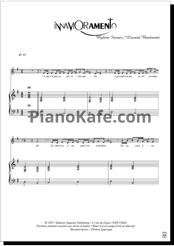 Ноты Mylene Farmer - Innamoramento - PianoKafe.com