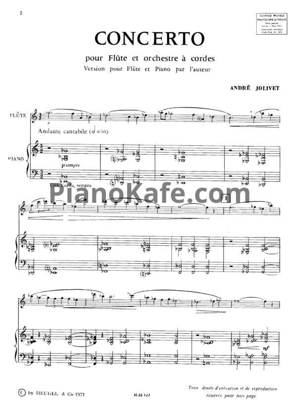 Ноты Andre Jolivet - Концерт для флейты и струнного оркестра (Клавир) - PianoKafe.com