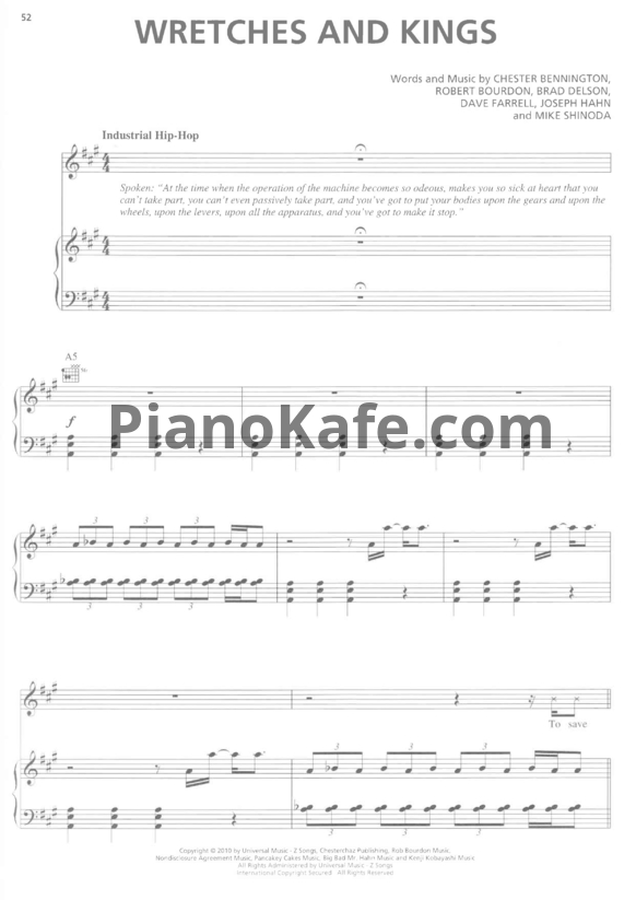 Ноты Linkin Park - Wretches and kings - PianoKafe.com