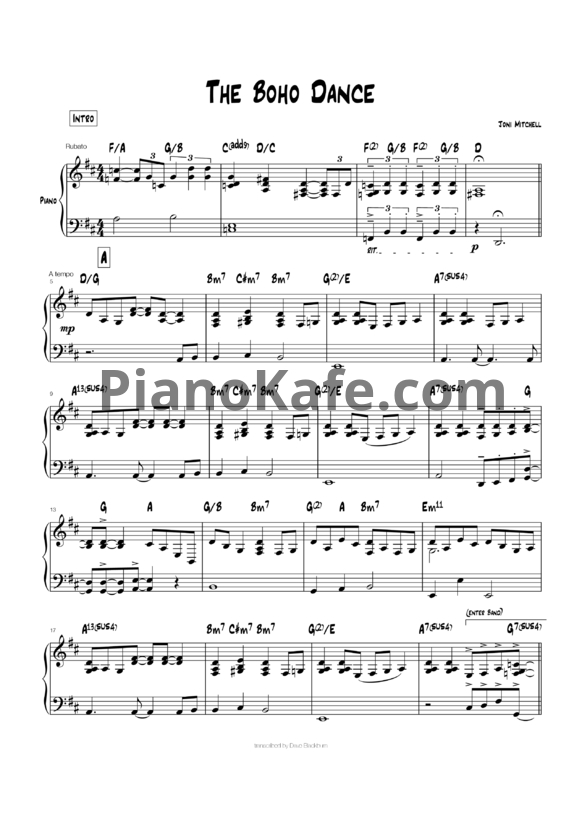 Ноты Joni Mitchell - The boho dance - PianoKafe.com