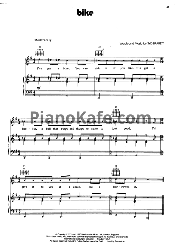 Ноты Pink Floyd - Bike - PianoKafe.com