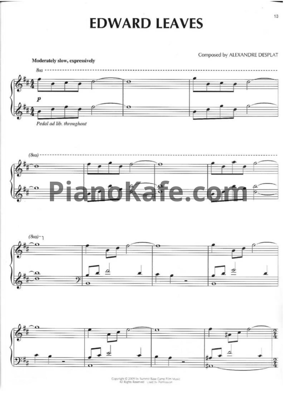 Ноты Alexandre Desplat - Edward leaves - PianoKafe.com
