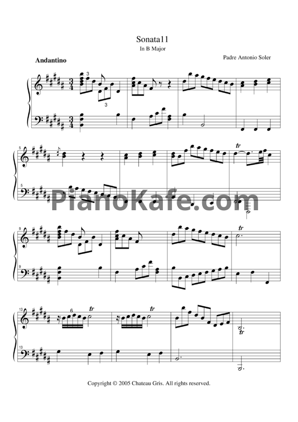Ноты Antonio Soler - Sonata 11 in B major - PianoKafe.com