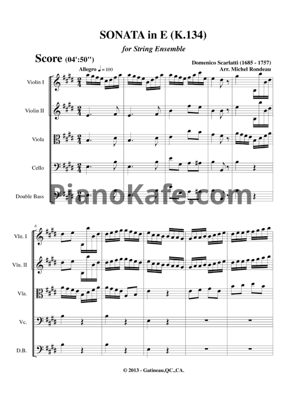 Ноты Д. Скарлатти - Соната K134 - PianoKafe.com