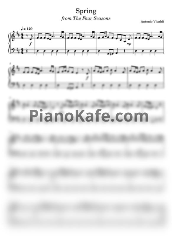 Ноты Антонио Вивальди - Spring (Легкое переложение) - PianoKafe.com