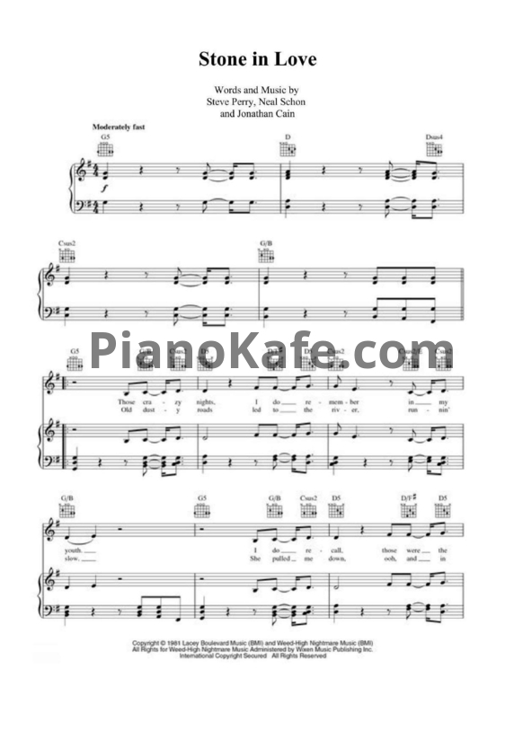 Ноты Journey - Stone in love - PianoKafe.com