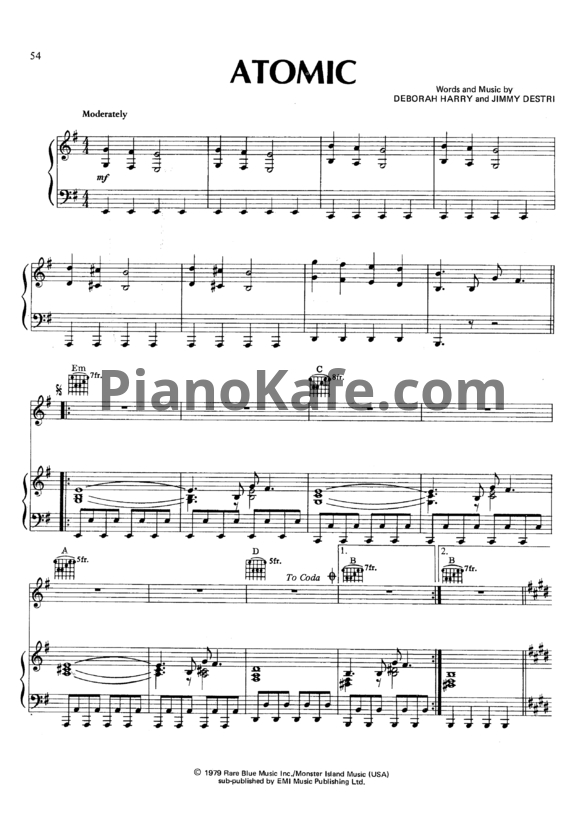 Ноты Blondie - Atomic - PianoKafe.com