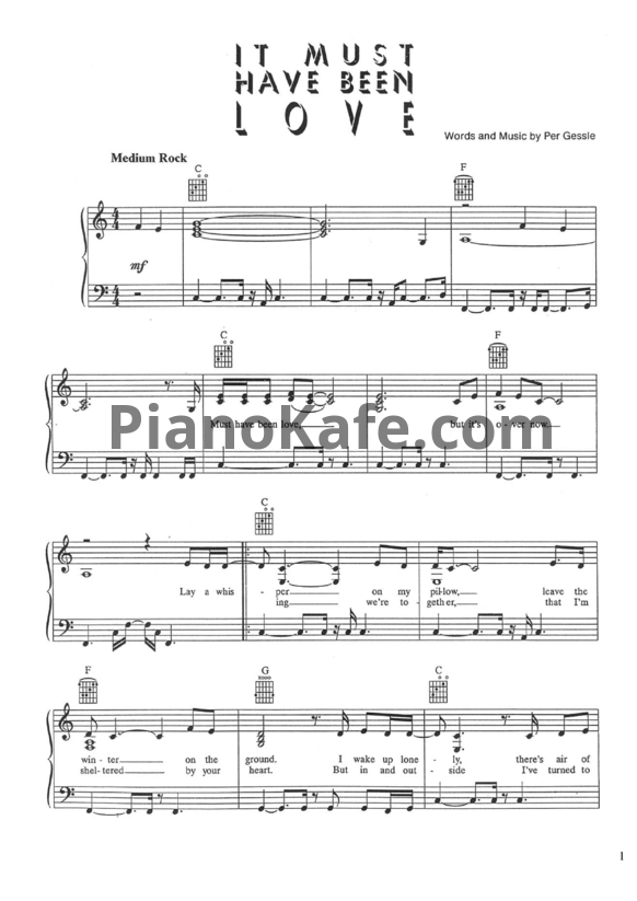 Ноты Roxette - It must have been love - PianoKafe.com
