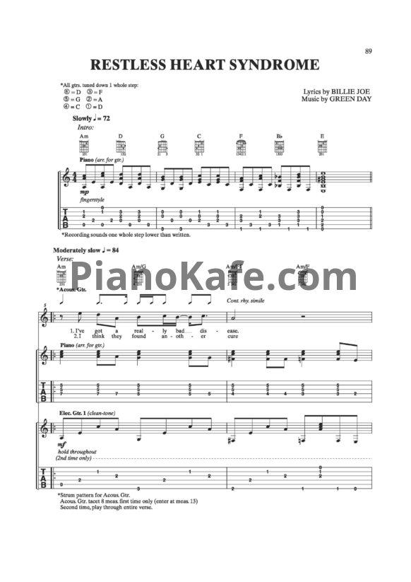 Ноты Green Day - Restless heart syndrome - PianoKafe.com