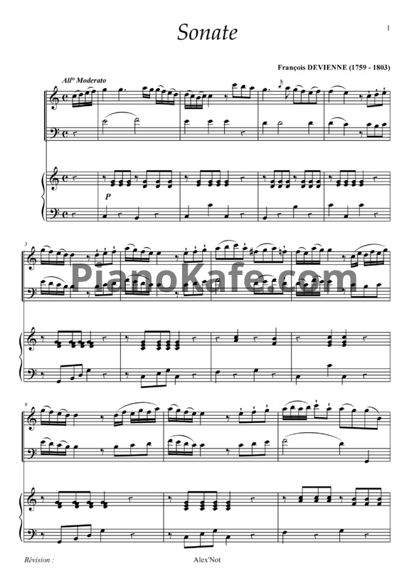 Ноты Франсуа Девьен - Соната для флейты, фагота и клавира (Партитура и партии) - PianoKafe.com