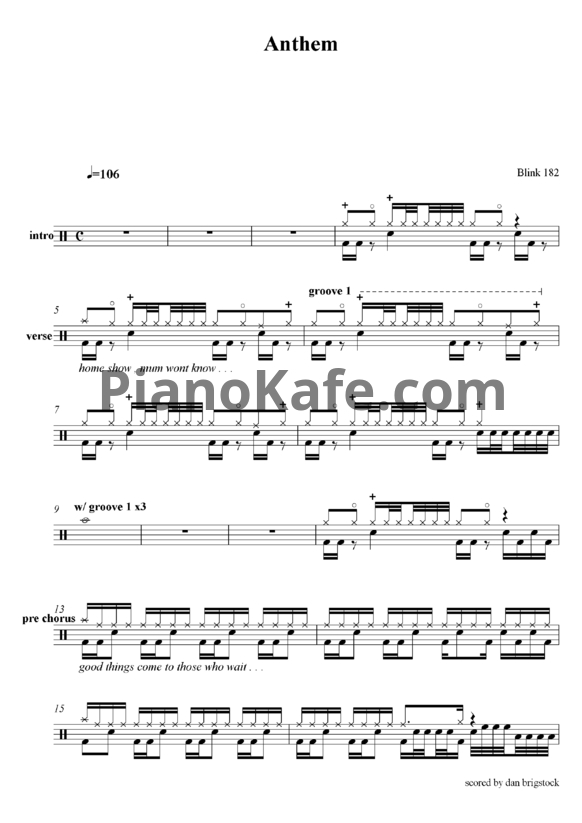 Ноты Blink-182 - Anthem - PianoKafe.com
