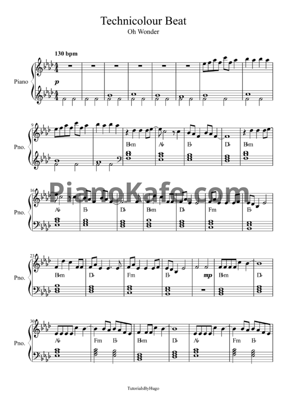 Ноты Oh Wonder - Technicolour beat - PianoKafe.com
