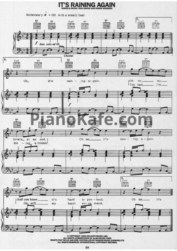 Ноты Supertramp - It's raining again - PianoKafe.com
