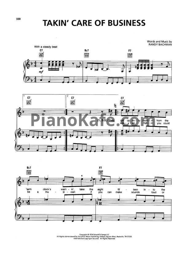 Ноты Bachman-Turner Overdrive - Takin' care of business - PianoKafe.com