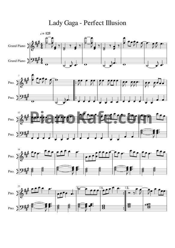 Ноты Lady Gaga - Perfect illusion - PianoKafe.com