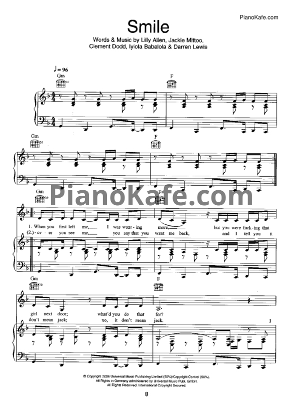 Ноты Lily Allen - Smile - PianoKafe.com