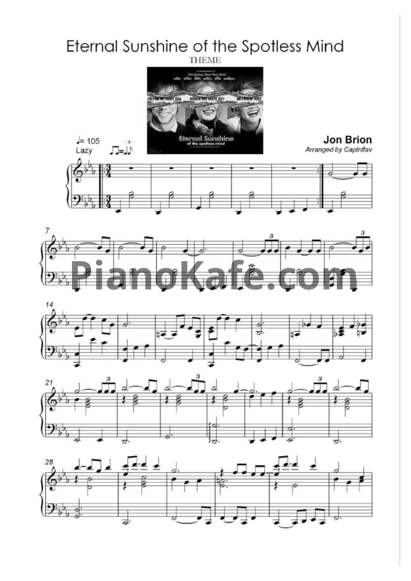 Ноты Jon Brion - Eternal sunshine of the spotless mind (Theme) - PianoKafe.com
