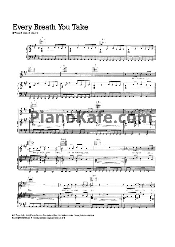 Ноты The Police - Every breath you take - PianoKafe.com