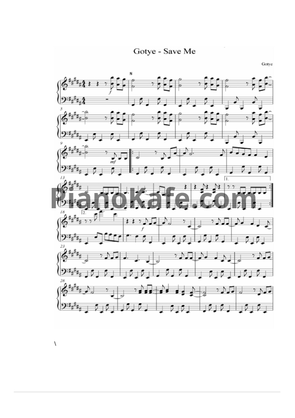 Ноты Gotye - Save me - PianoKafe.com