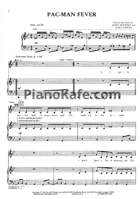 Ноты Jerry Buckner and Gary Garcia - Pac-Man fever - PianoKafe.com