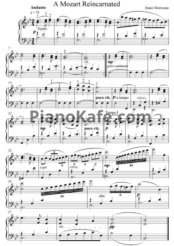 Ноты Ennio Morricone - A Mozart reincarnated - PianoKafe.com