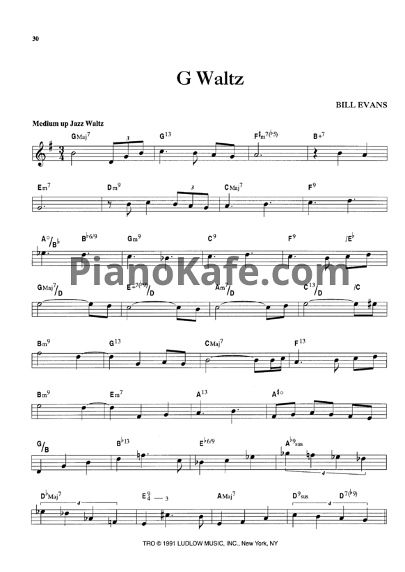 Ноты Bill Evans - G waltz - PianoKafe.com