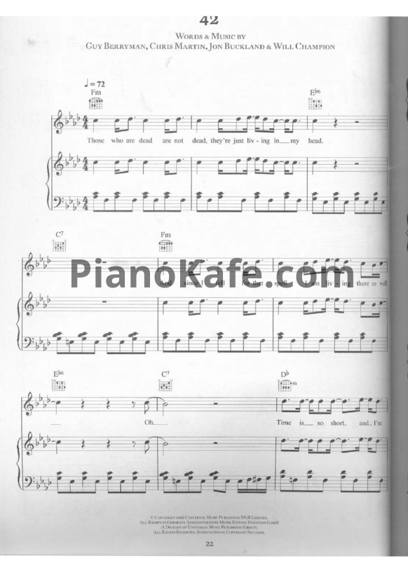 Ноты Coldplay - 42 (Версия 2) - PianoKafe.com