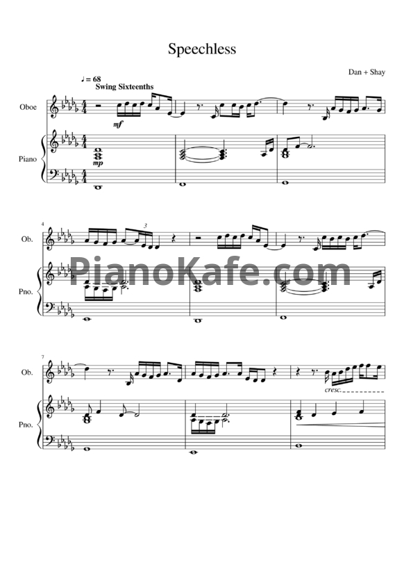 Ноты Dan + Shay - Speechless (Гобой, фортепиано) - PianoKafe.com