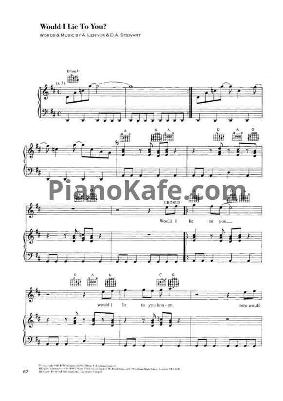 Ноты Eurythmics - Would I lie to you - PianoKafe.com
